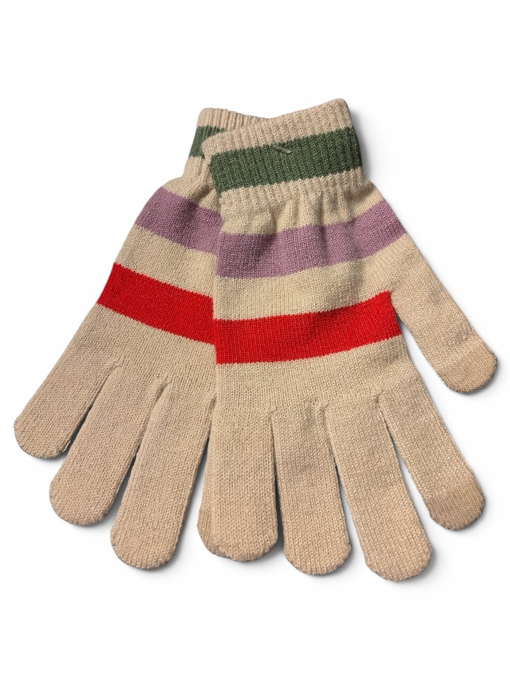 Old Navy Striped Knit Gloves in Beige with Red, Purple & Green Accents NWT